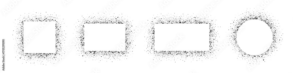 Aufkleber spray paint frames with soft splatter texture in square, rectangular, and circular shapes. grunge st