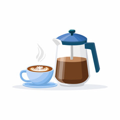 Obraz premium Coffee and cappuccino. Vector illustration of coffee pot, cappuccino or americano cup