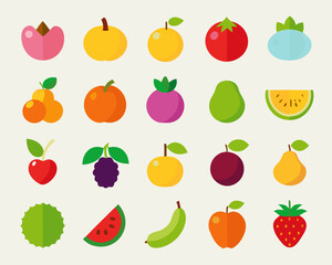 Colorful flat design assortment of fresh fruits and vegetables