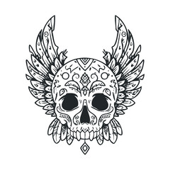 Fototapeta premium An ornate, winged skull with intricate floral markings.
