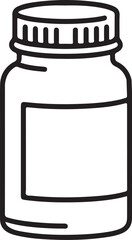 Simple line drawing of a medicine bottle with blank label
