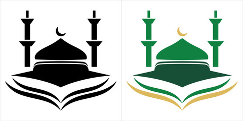 Black and white mosque flat vector icon design. Mosque emblem and logo design.