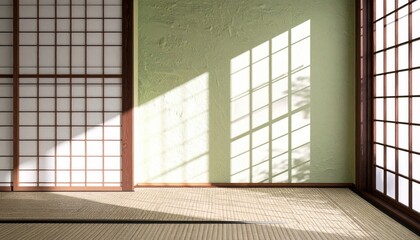 Serene Japanese Room Interior with Shoji Screens and Soft Light
