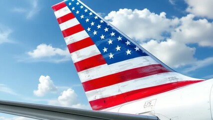 Proud display of american patriotism on a commercial jet aircraft tail against a vibrant blue sky symbolizing national identity