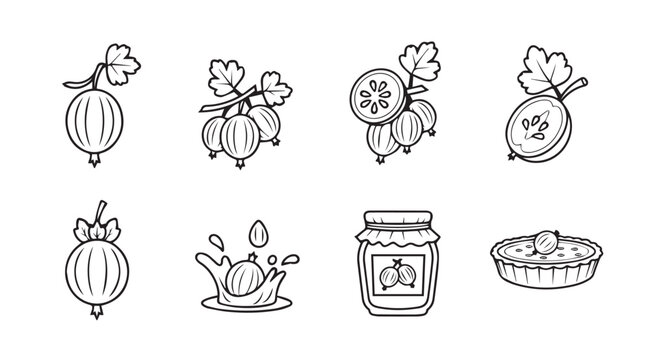 Collection of gooseberry illustrations in a distinctive silhouette style