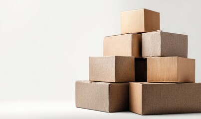 Obraz premium Stacked cardboard boxes against white background