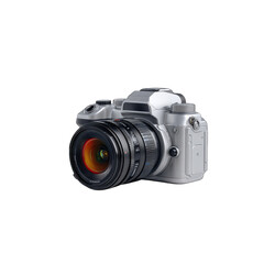 Naklejka premium Silver digital camera, close-up