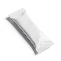 White blank foil food packaging sachet bag floating isolated on white background