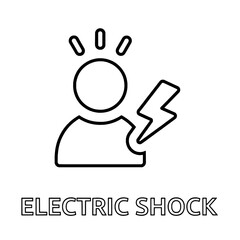 Electric shock hazard linear icon showing a person and lightning bolt. Vector symbol for electrical safety warnings and medical emergencies