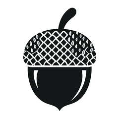 Black acorn silhouette with detailed textured cap and stem