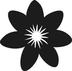 Black Flower Silhouette with Starburst Center on White