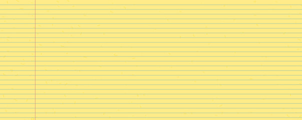 Fototapeta premium Legal pad lined horizontal textured paper. Yellow worksheet with stripes. Blank empty page of binder. Wide line grid backdrop. Vector grid school notepad cover illustration. Scrapbook stationary.