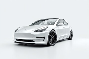 White electric car, front view, studio shot (2)