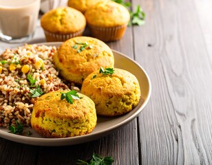 Baked goods and a side dish on a plate