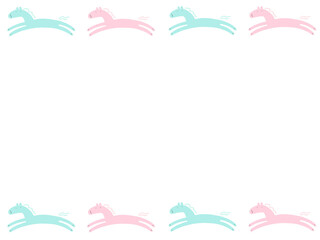 Obraz premium 手描きのかわいいパステルカラーの走る馬のガーリーなフレーム 2026 正月素材