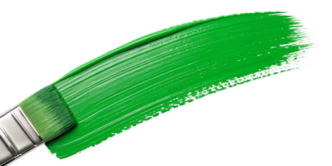 Bold Green Paint Brush Stroke with Glossy Texture on Transparent Background
Vibrant Green Paint Swatch with Artistic Texture and Bristle Details