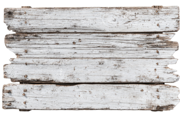 Weathered white wooden sign