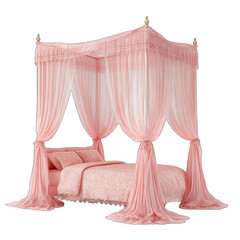 Pink canopy bed with sheer drapes