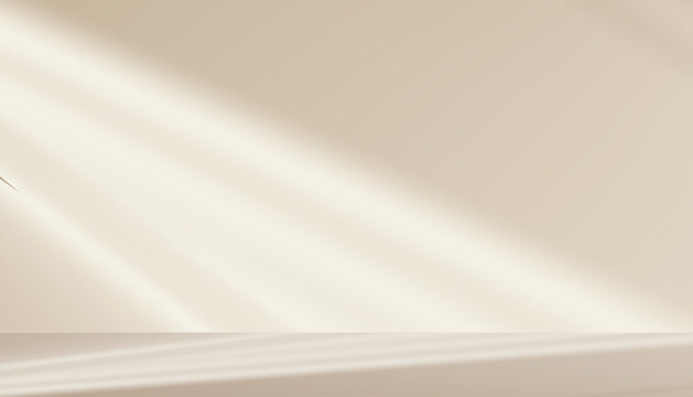 Background wall studio with shadow on 3d podium for product stand mockup,Empty kitchen room with white light on color cream floor,Interior scence soft gradient texture for fall platform backdrop