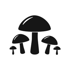 Black silhouette of a group of mushrooms of different sizes