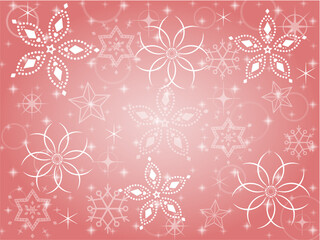 花とスノーフレーク背景　赤いクリスマスの壁紙