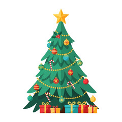 Festive Decorated Christmas Tree with Gifts.