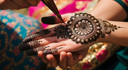 Intricate henna art design on hand cultural body decoration.