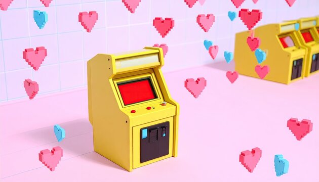 Pixel Heart Rain Over Pastel Arcade Game - Powered by Adobe