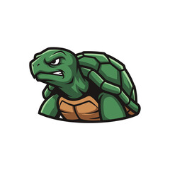 Obraz premium Angry turtle mascot logo vector illustration for a sports team. Fierce green reptile character with a strong shell, isolated on a white background