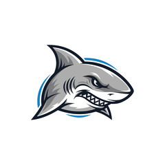 Obraz premium Aggressive shark character vector graphic, designed as a fierce mascot for sports or esports teams, isolated on a white background
