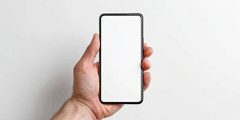 Smartphone held in hand, blank screen