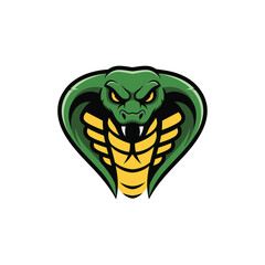 Obraz premium Vibrant Cobra Head Illustration with Green, Yellow, and Black Colors. Symbol of Strength and Power