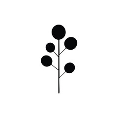 Black silhouette of a stylized plant with round leaves Keywords: plant, silhouette, black, white
