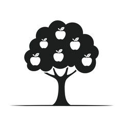 Black silhouette of an apple tree with apples icon
