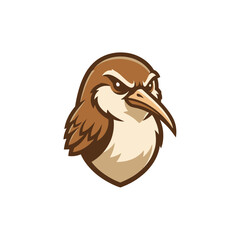 Vivid vector illustration of a spirited brown bird's head with a determined expression, ideal for a mascot or emblem symbolizing agility, nature, and focused resolve