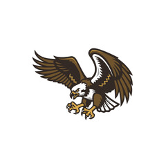 Aggressive bald eagle mascot swooping down with sharp talons, a powerful symbol of freedom and strength in a dynamic vector illustration