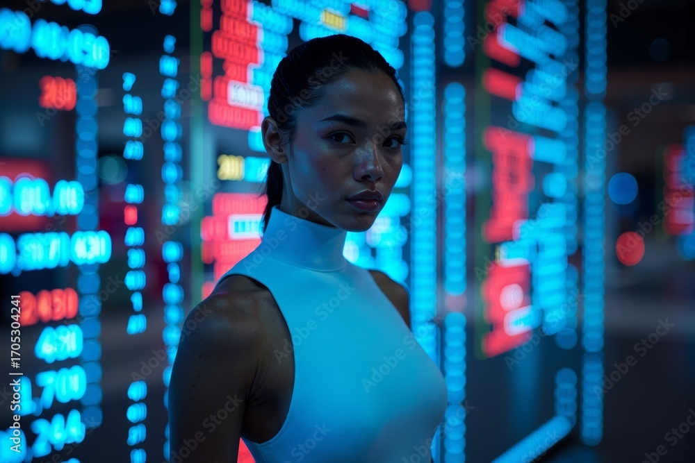 Poster model immersed in glowing medical coding bill and billing codes spreadsheets, showcasing the complex