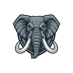 Majestic Elephant Mascot Fierce Gray Face with Long Ivory Tusks - A Bold and Powerful Illustration