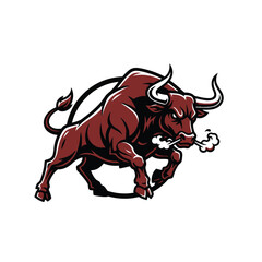 Powerful and aggressive brown bull illustration, showcasing its strength and fiery spirit with steam erupting from its nostrils. A bold graphic symbol of determination and wild energy