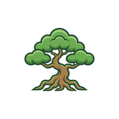 Stylized illustration of a majestic, ancient tree with spreading branches and a lush green canopy, symbolizing growth and nature's strength