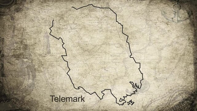 Telemark map drawn on a cartography background sheet of paper