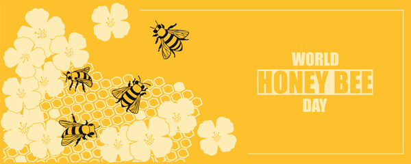 A poster or banner dedicated to National Bee Day. An illustration of a bee on a flower. Vector illustration.