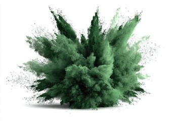 Exploding green powder cloud against a white background.  