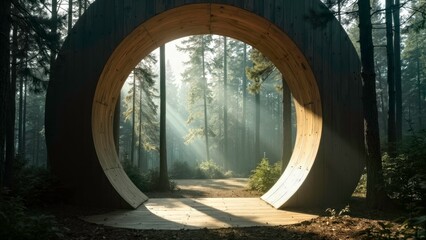 Circular doorway art scene in the forest