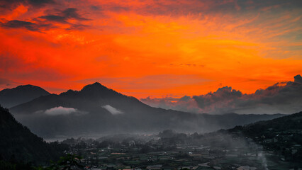 Fototapeta premium Batur area and village during sunset on Bali