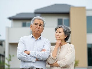 リバースモーゲージを考える熟年夫婦の表情（金融 住宅 ライフスタイル）