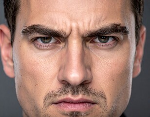 Fototapeta premium Closeup Portrait Angry Man Intense Gaze