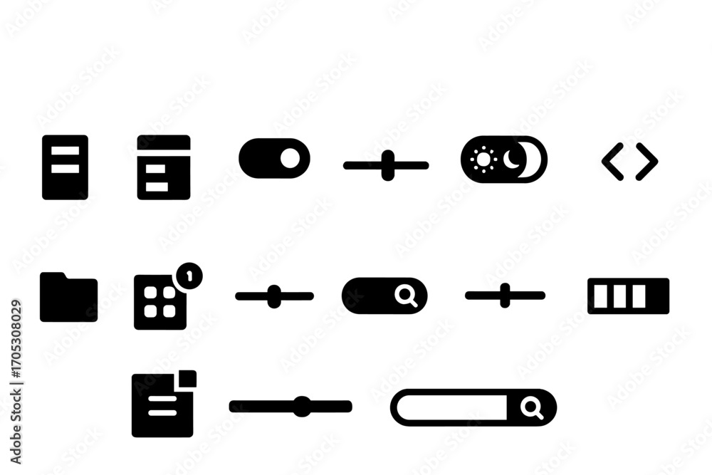 Poster ui elements solid icon set. interface, web, app, control elements solid collection