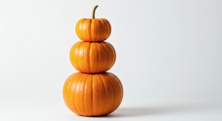 Pumpkin Stack Trio of Autumnal Gourds on Clean White.