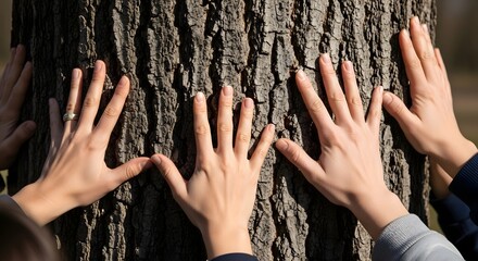 Hands Touching a Tree Trunk Connection with Nature.